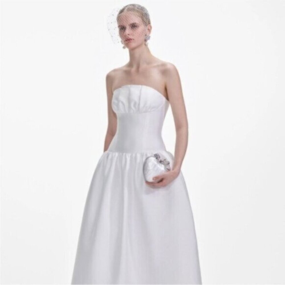 Strapless White Satin Bridal Ball Gown